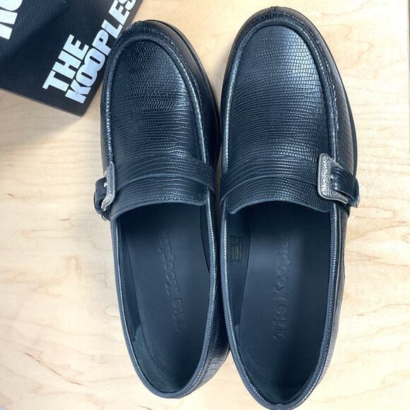 The Kooples Leather Snake Skin Pattern Silver Buckle Black Loafers NIB FR 42 - Picture 2 of 5